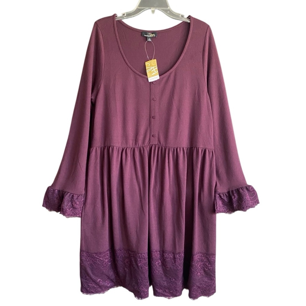 NWT Suzanne Betro Long Sleeve Purple Sweater Dress. Size Large